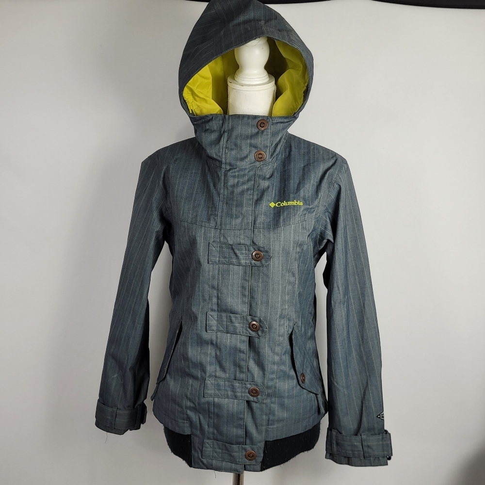 Columbia Gray Yellow Striped Ski Snowboard Coat Size Small In Women's